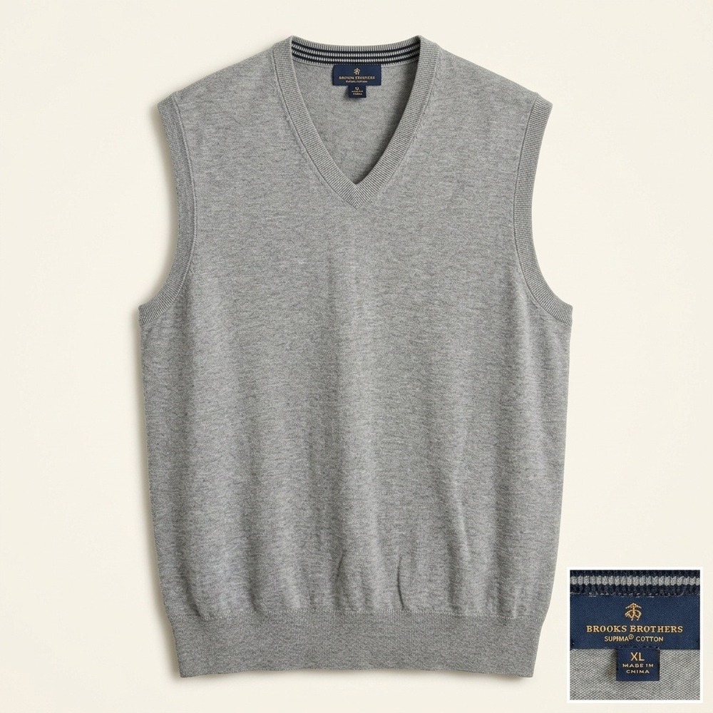 Brooks Brothers Sweater Vest Mens XL Heather Gray Supima Cotton V-Neck